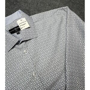 Society Of Threads Dress Shirt Mens Large White Slim Fit Geometric Long Sleeve